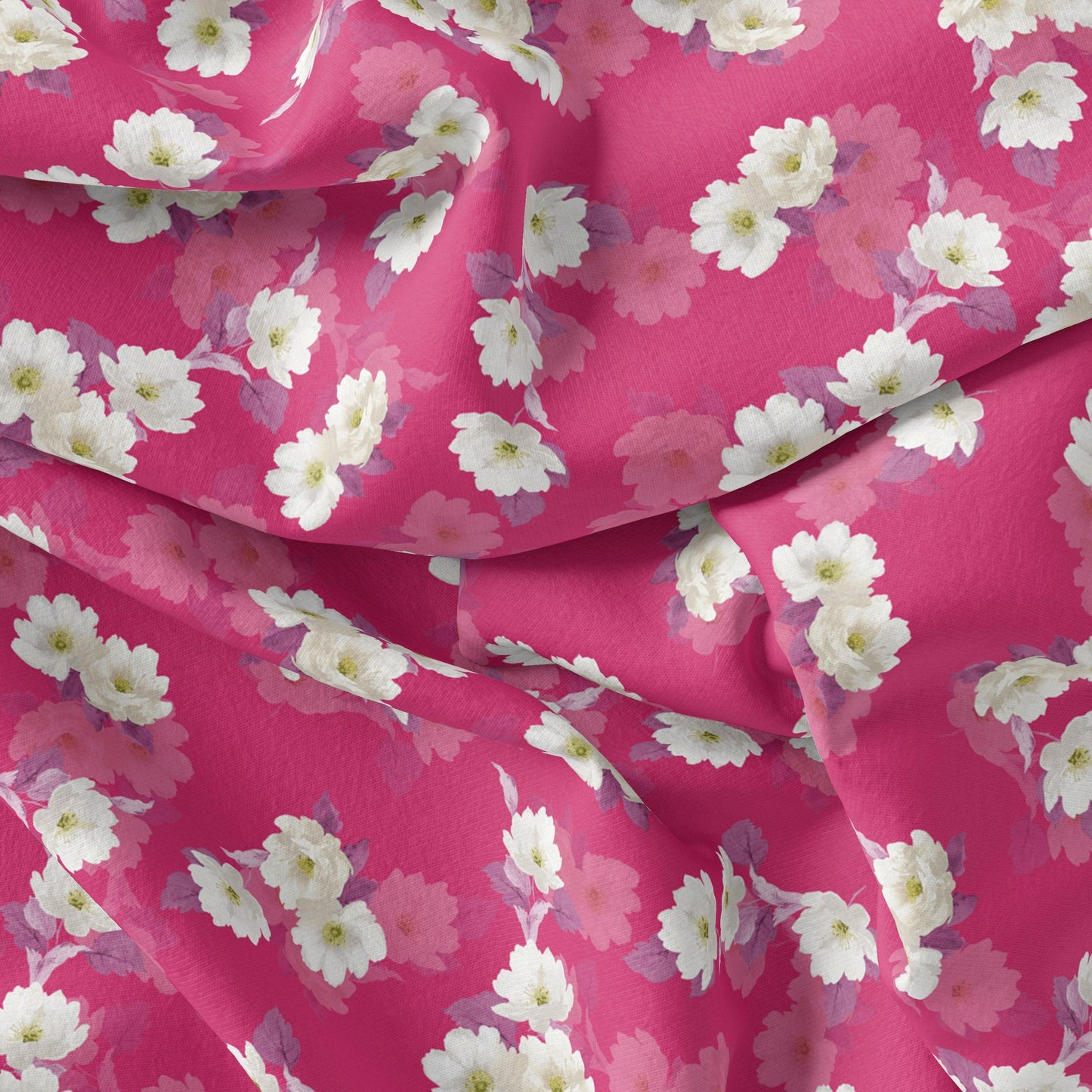 Attractive White Daffodil Flower Digital Printed Fabric - Japan Satin - FAB VOGUE Studio®