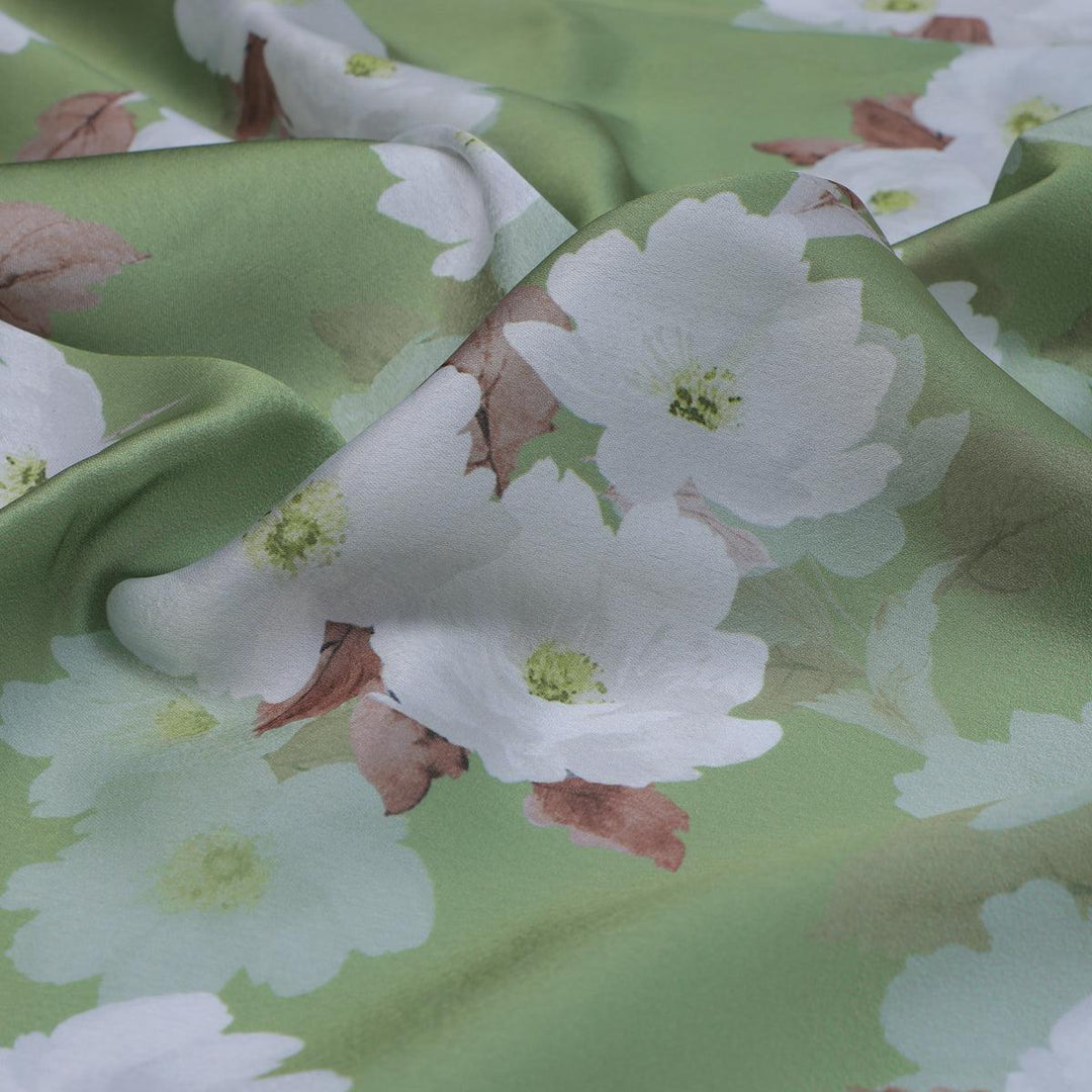 Lovely White Rose Digital Printed Fabric - Japan Satin - FAB VOGUE Studio®