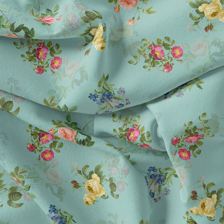 Summer Vintage Colorful Flower Digital Printed Fabric - Japan Satin - FAB VOGUE Studio®
