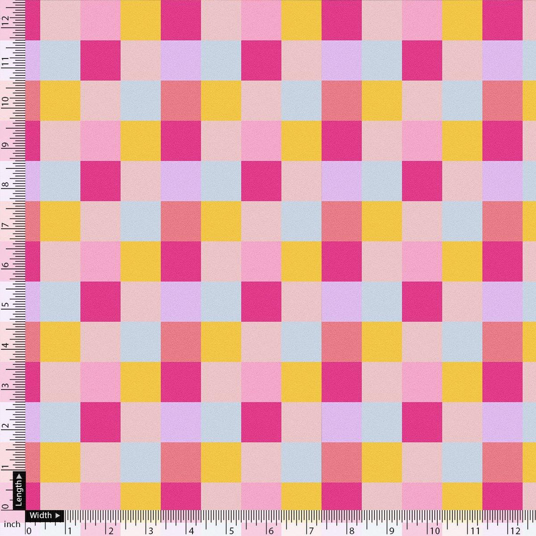 Buffalo Checks Pink And Yellow Digital Printed Fabric - FAB VOGUE Studio®