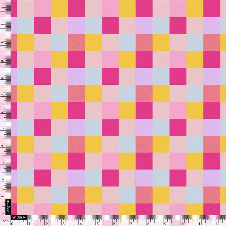 Buffalo Checks Pink And Yellow Digital Printed Fabric - FAB VOGUE Studio®