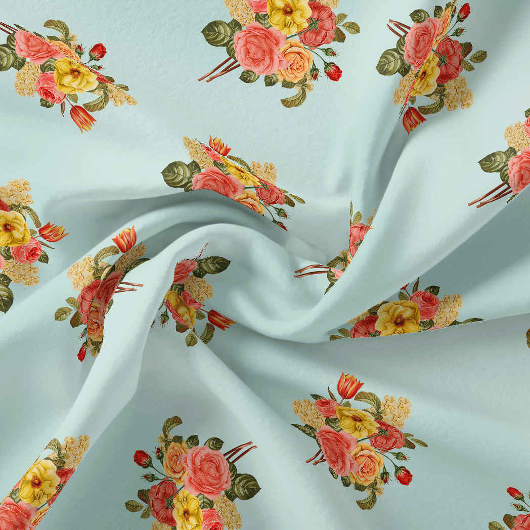 Decorative Peony Roses With Daisy Flower Digital Printed Fabric - Japan Satin - FAB VOGUE Studio®