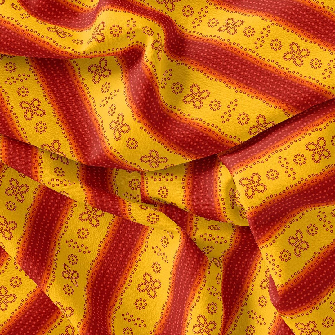 Tiny Red And Yellow Doted Flower Digital Printed Fabric - FAB VOGUE Studio®