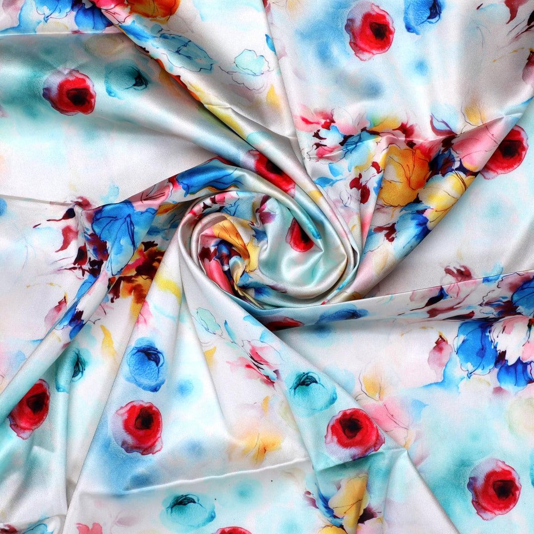 Rainbow Colourful Tulip Roses Digital Printed Fabric - Japan Satin - FAB VOGUE Studio®