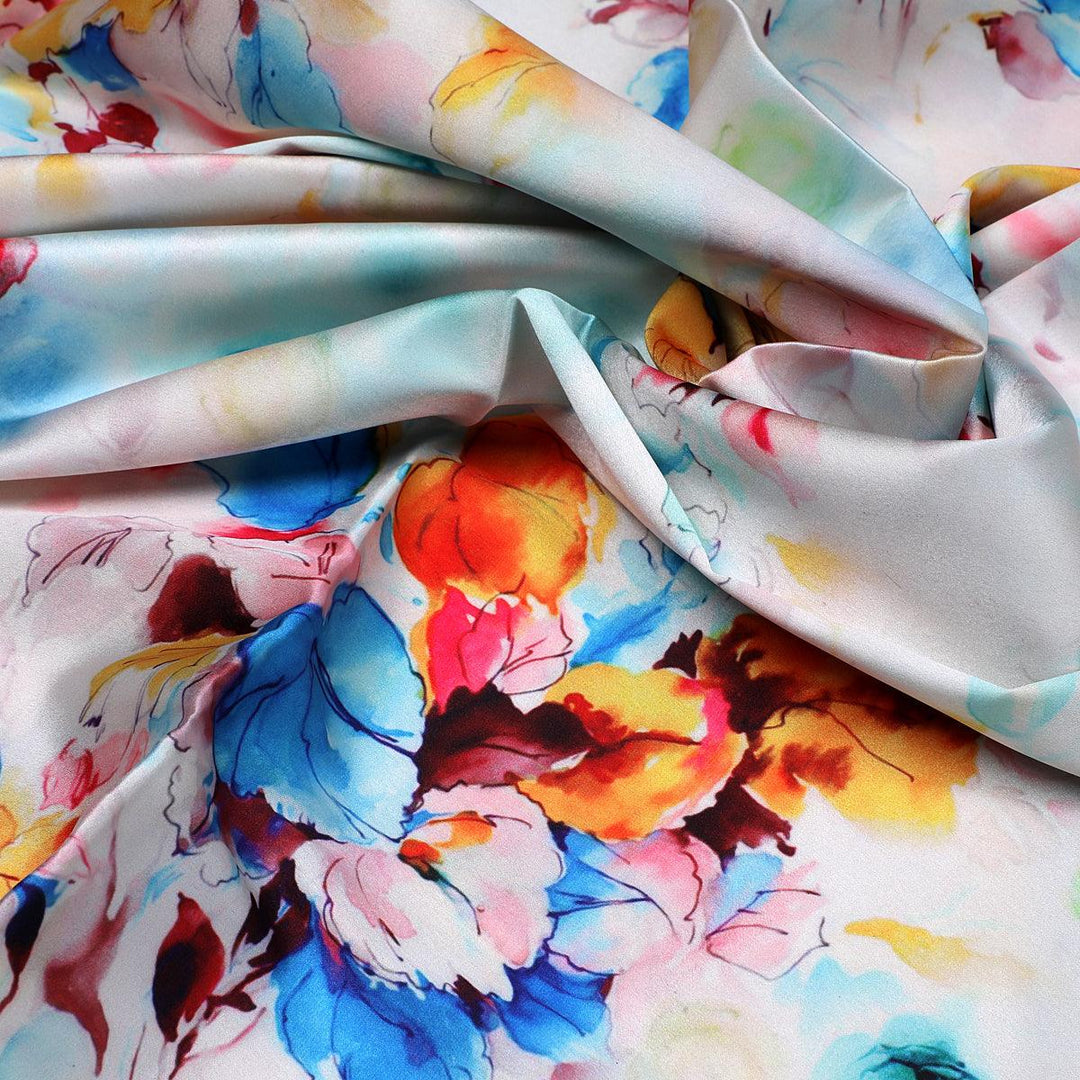 Rainbow Colourful Tulip Roses Digital Printed Fabric - Japan Satin - FAB VOGUE Studio®