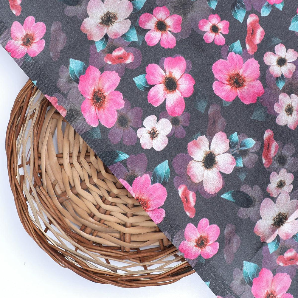 Buttercup Pink Floral Digital Printed Fabric - Japan Satin - FAB VOGUE Studio®
