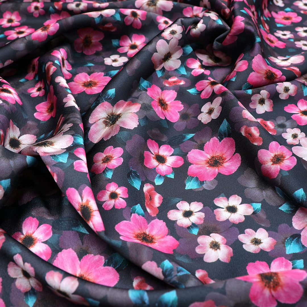 Buttercup Pink Floral Digital Printed Fabric - Japan Satin - FAB VOGUE Studio®