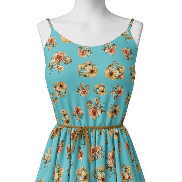 Lovely Periwinkle Flower With Blue Turquoise Digital Printed Fabric – js 0 ta08562p15 110 lovely periwinkle flower with blue turquoise digital printed fabric 2 - alternate view