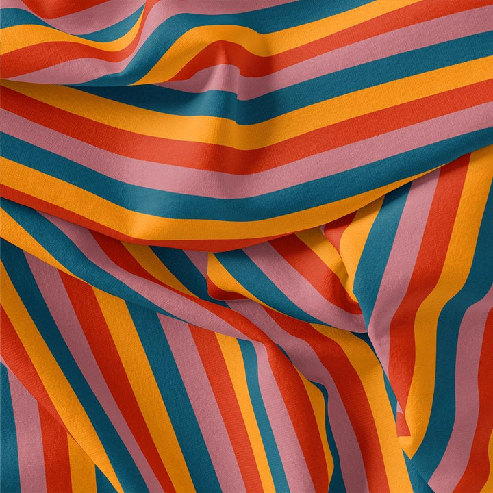 Rainbow Colourful Breton Stripes Digital Printed Fabric - FAB VOGUE Studio®