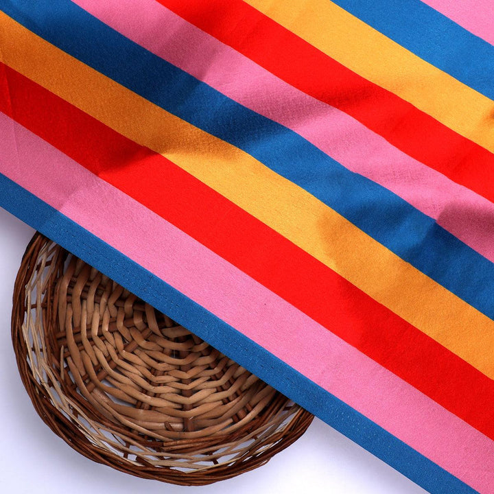 Rainbow Colourful Breton Stripes Digital Printed Fabric - Japan Satin - FAB VOGUE Studio®