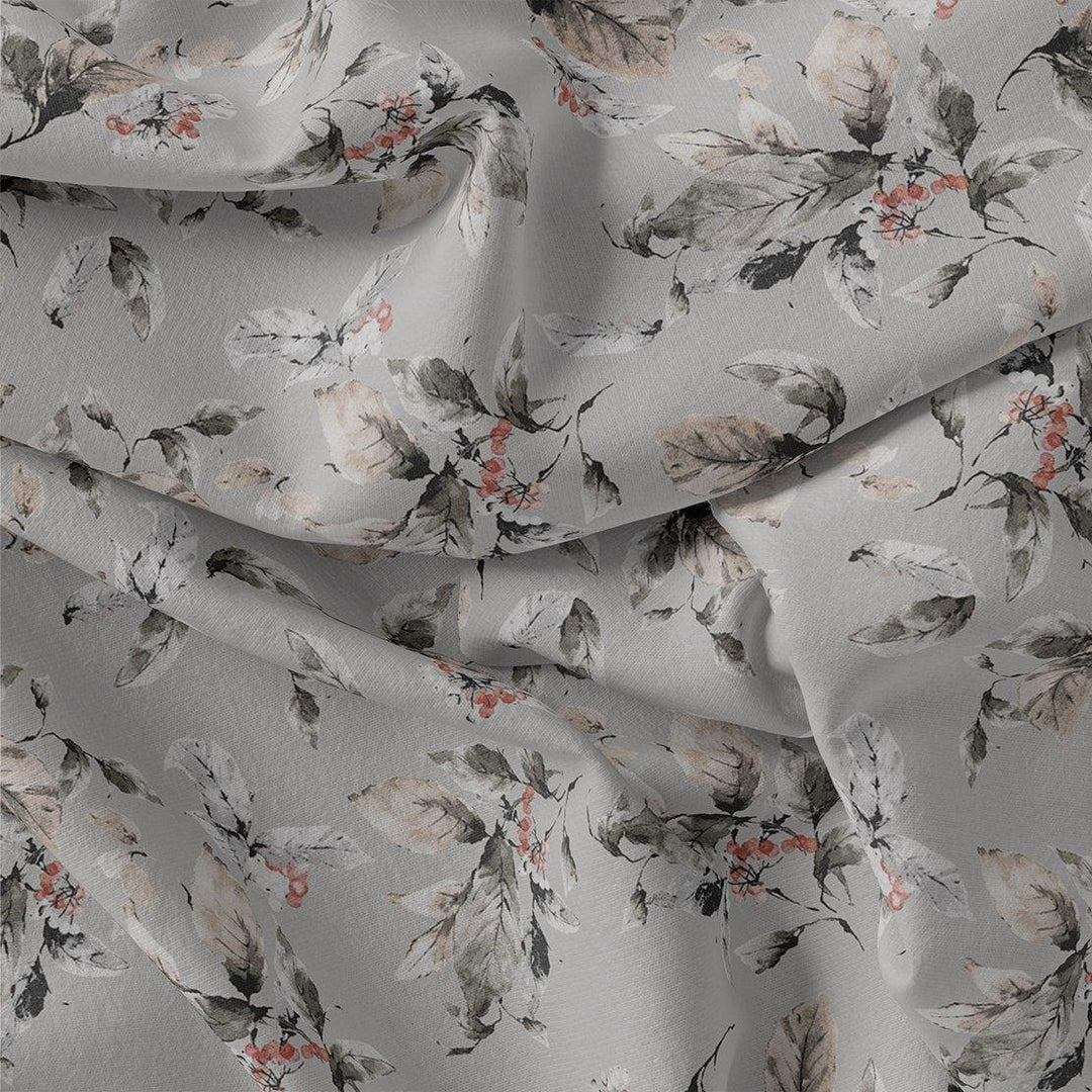 Royal Vintage Greyish Leafs Digital Printed Fabric - FAB VOGUE Studio®