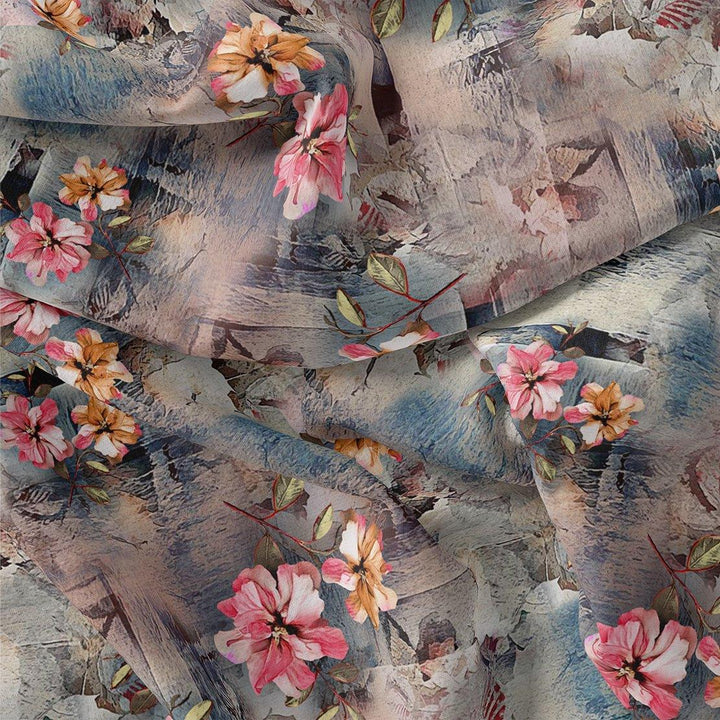 Periwinkle Flower Paper Art Digital Printed Fabric - Japan Satin - FAB VOGUE Studio®