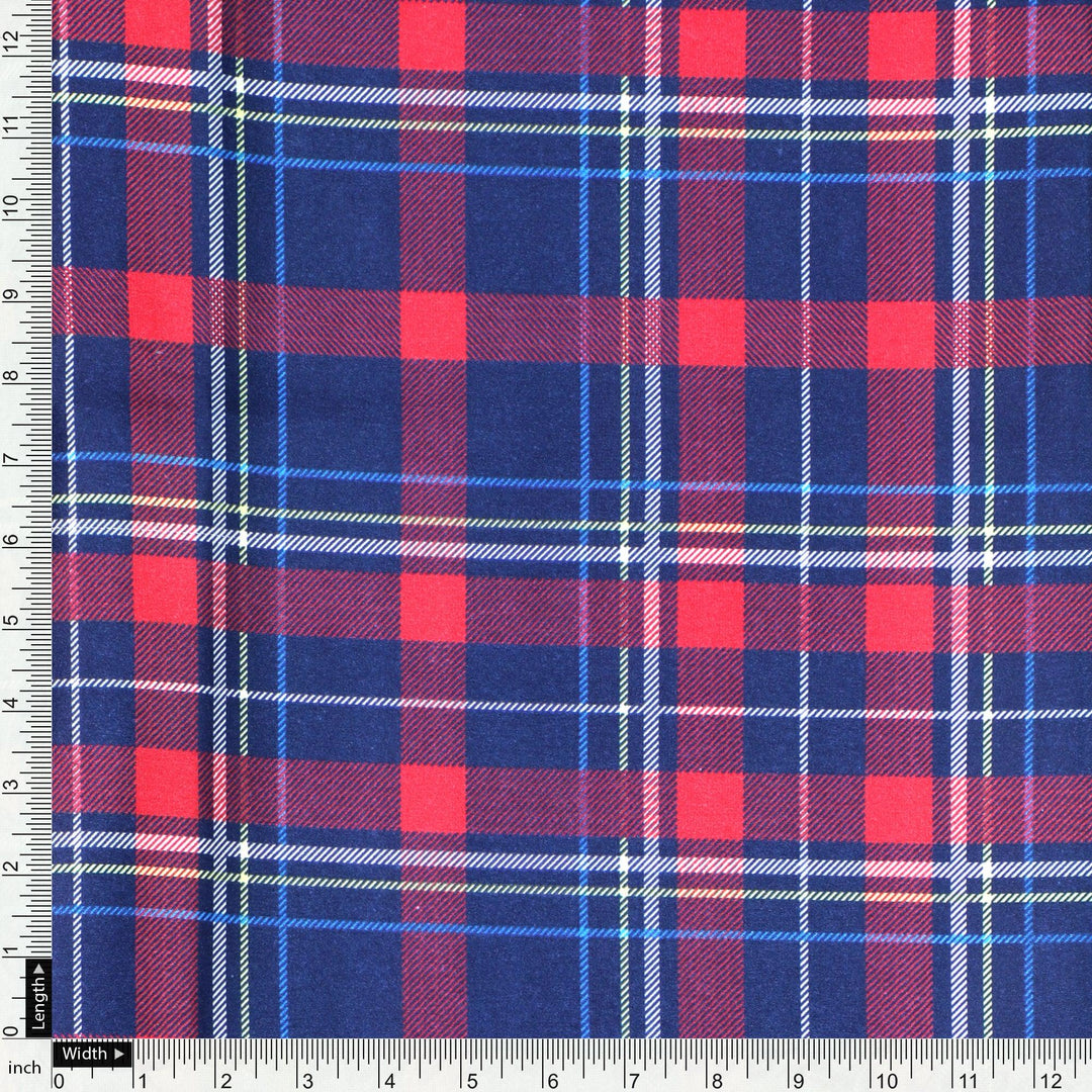 Gingham Pattern With Red And Blue Colour Digital Printed Fabric - Japan Satin - FAB VOGUE Studio®