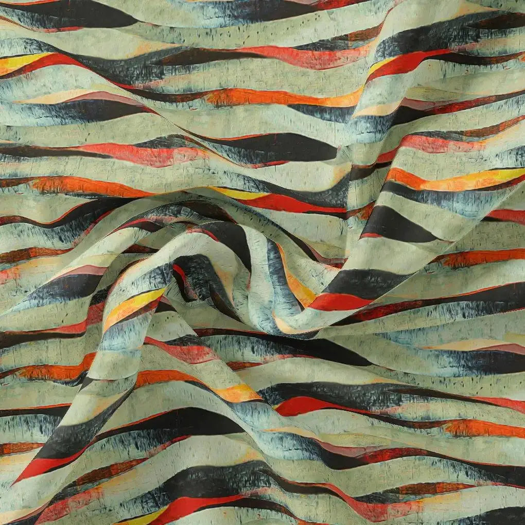 Hawaaian Waving Watercolour Digital Printed Fabric - Japan Satin - FAB VOGUE Studio®