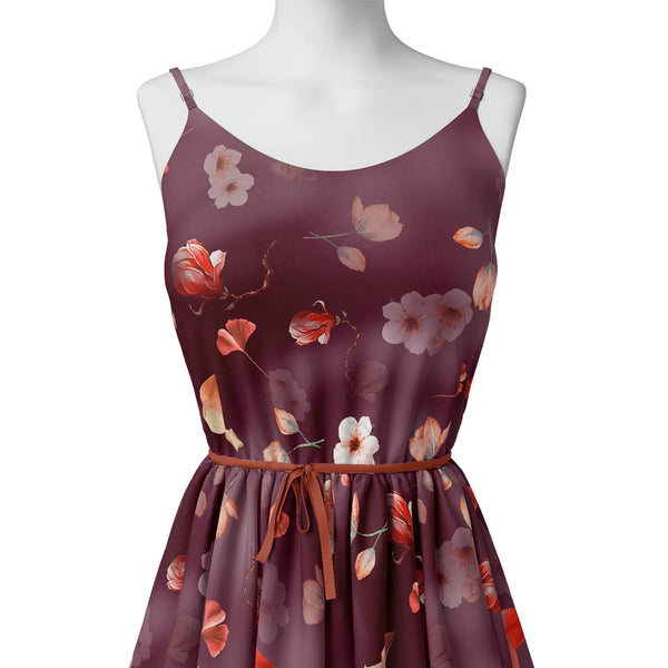 Shiny Red Tulip With Cherry Blossom Flower Digital Printed Fabric – js 0 ta08648p16 110 shiny red tulip with cherry blossom flower digital printed fabric 2 - alternate view
