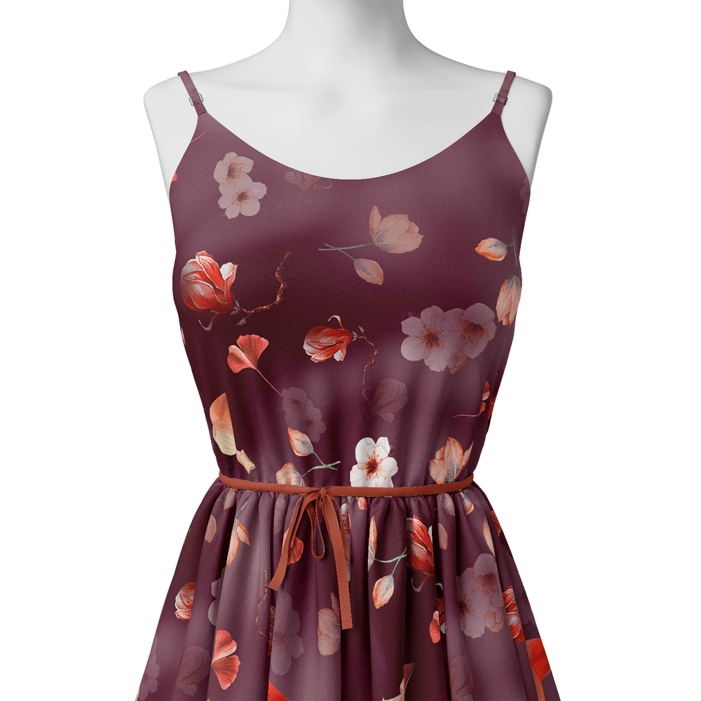 Shiny Red Tulip With Cherry Blossom Flower Digital Printed Fabric - FAB VOGUE Studio®