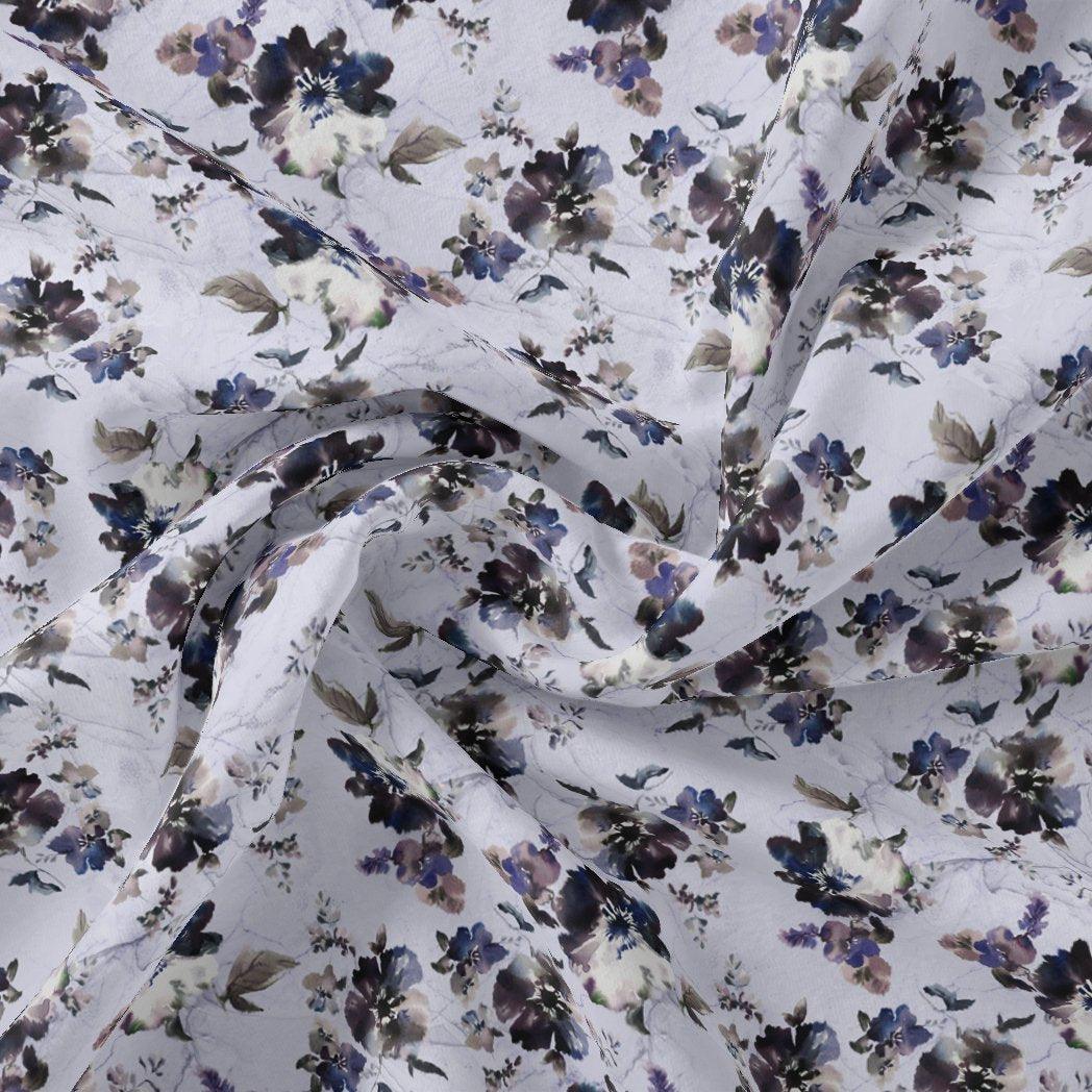 Beautiful Pansy Blue Flower Digital Printed Fabric - FAB VOGUE Studio®