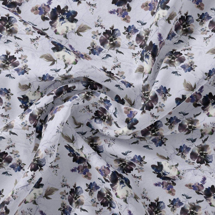 Beautiful Pansy Blue Flower Digital Printed Fabric - Japan Satin - FAB VOGUE Studio®