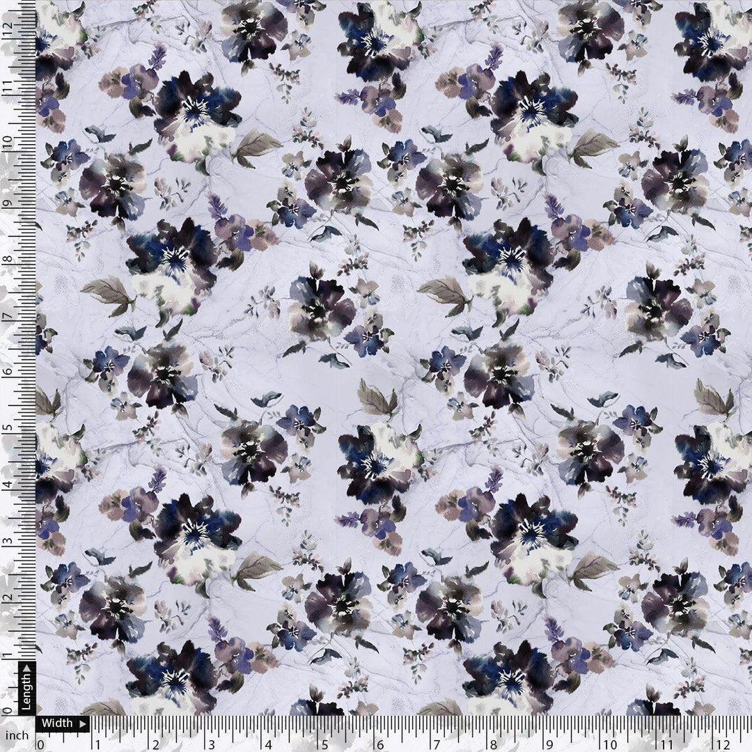 Beautiful Pansy Blue Flower Digital Printed Fabric - Japan Satin - FAB VOGUE Studio®