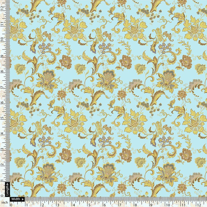 Royal Golden Flower Branch Digital Printed Fabric - FAB VOGUE Studio®