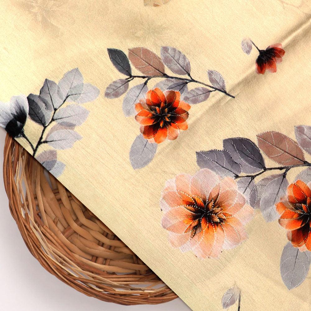 Beautiful Anemone Flower Bunch Digital Printed Fabric - Japan Satin - FAB VOGUE Studio®