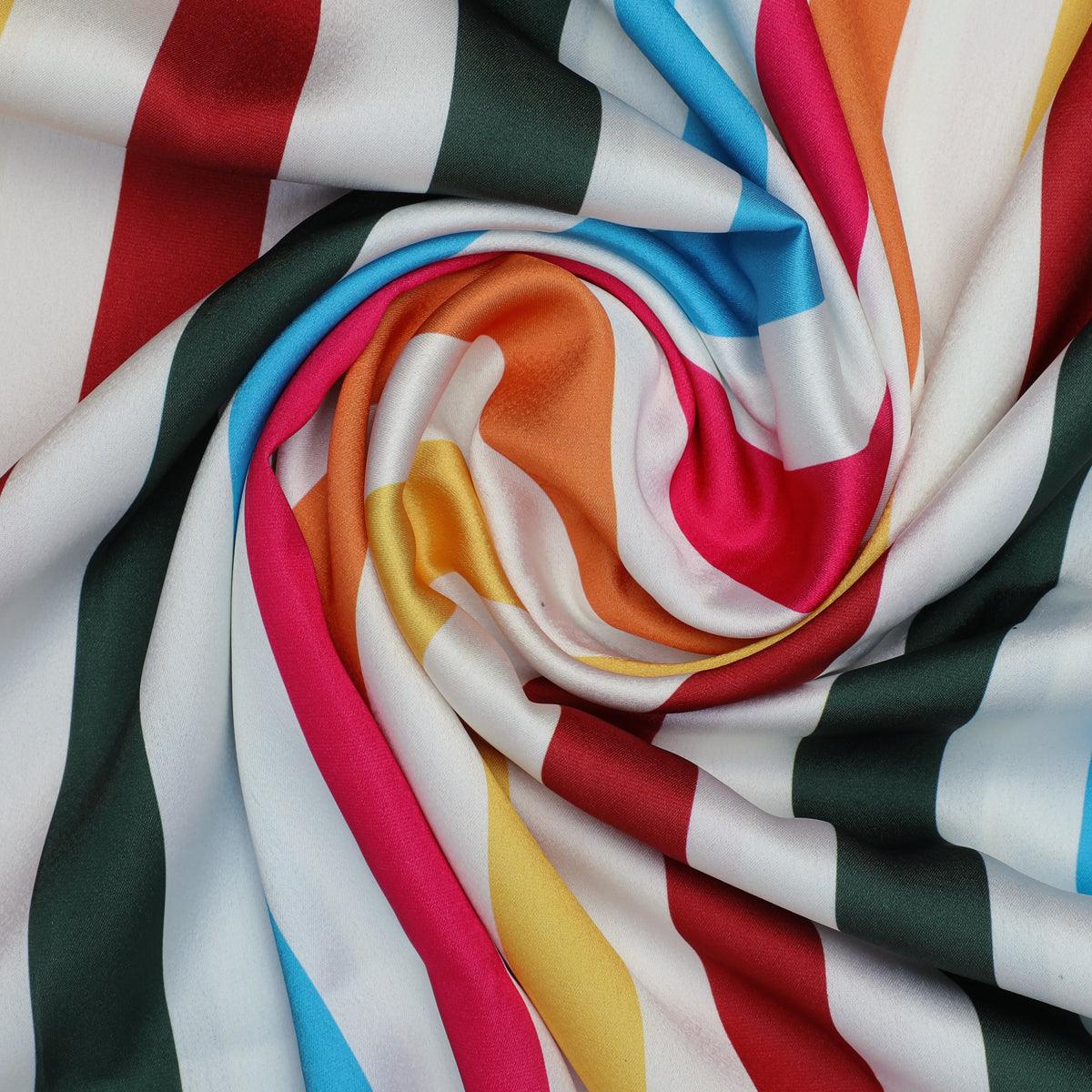 Morden Rainbow Strips Printed Fabric - Japan Satin - FAB VOGUE Studio®
