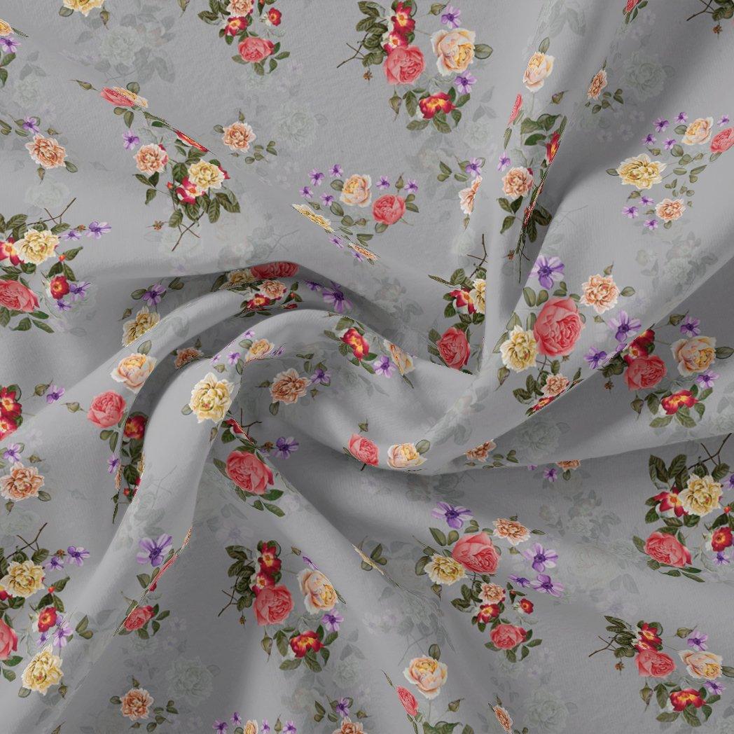 Natural Colourful Roses Digital Printed Fabric - Japan Satin - FAB VOGUE Studio®