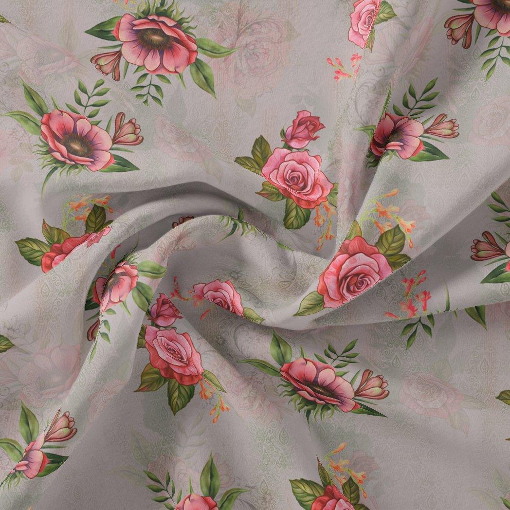 Pink Buttercup Flower Bunch Digital Printed Fabric - FAB VOGUE Studio®