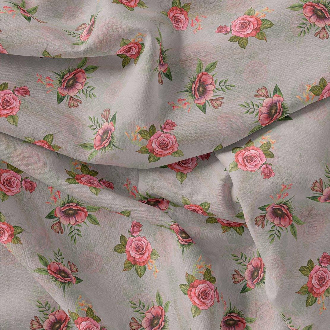 Pink Buttercup Flower Bunch Digital Printed Fabric - Japan Satin - FAB VOGUE Studio®