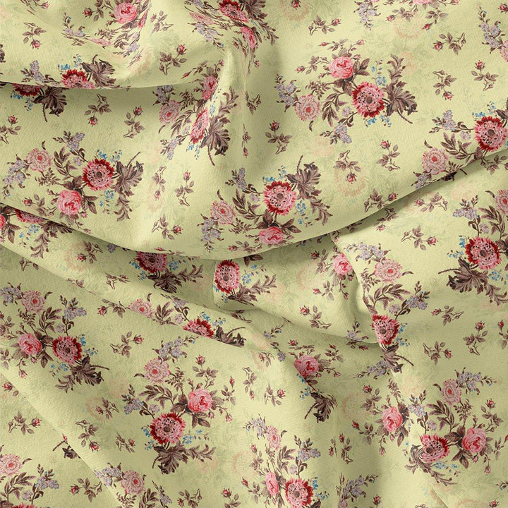Chrysanthemum And Roses Bunch Digital Printed Fabric - Japan Satin - FAB VOGUE Studio®