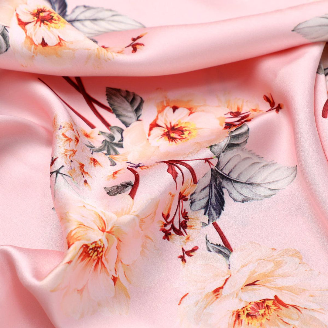 Camellia With Watusi Colour Digital Printed Fabric - Japan Satin - FAB VOGUE Studio®