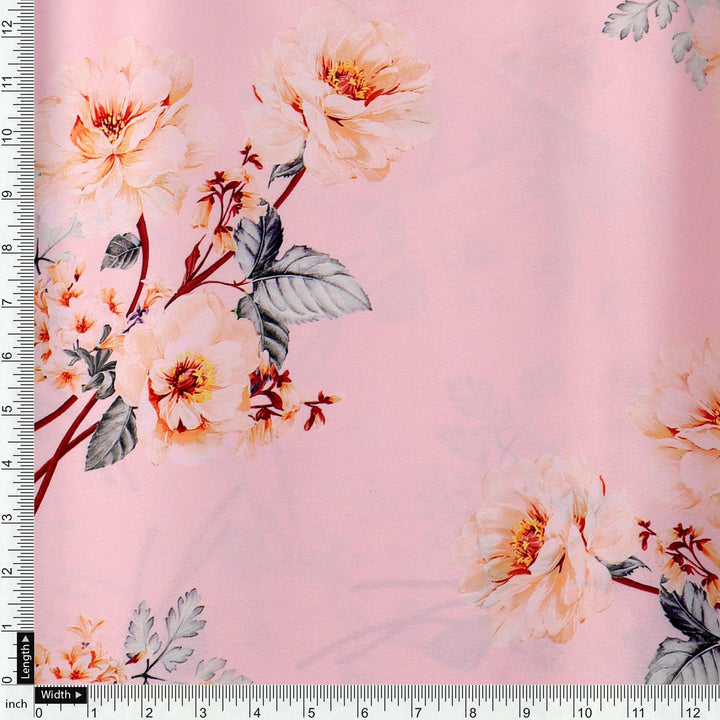 Camellia With Watusi Colour Digital Printed Fabric - Japan Satin - FAB VOGUE Studio®