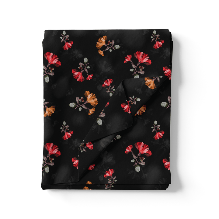 Morden Red Iris With Golden Floral Digital Printed Fabric - FAB VOGUE Studio®