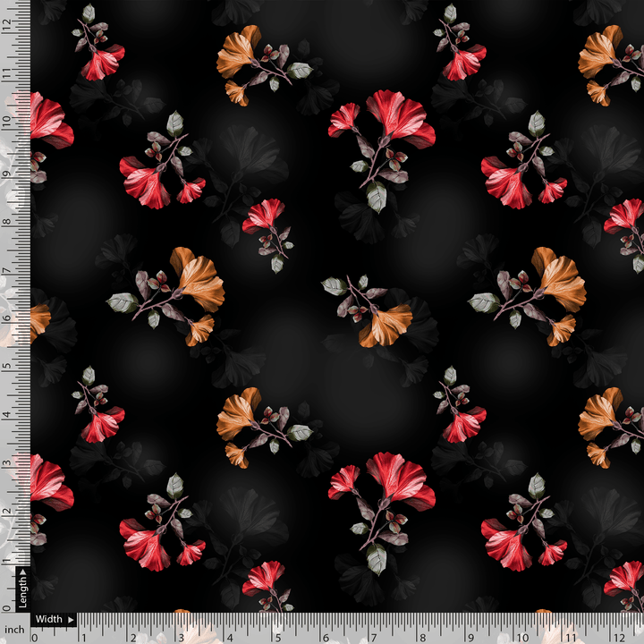Morden Red Iris With Golden Floral Digital Printed Fabric - FAB VOGUE Studio®
