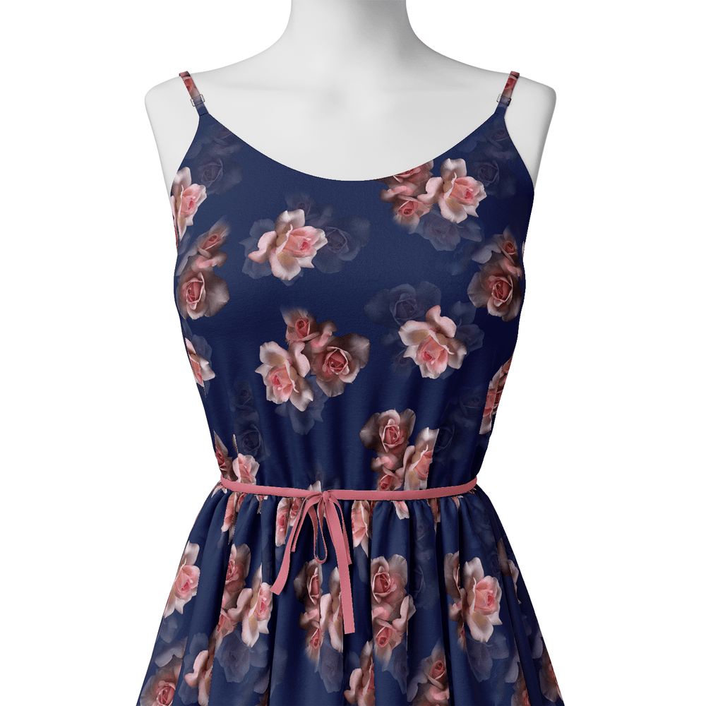 Valvet Blue Background With Creamy Roses Digital Printed Fabric - FAB VOGUE Studio®