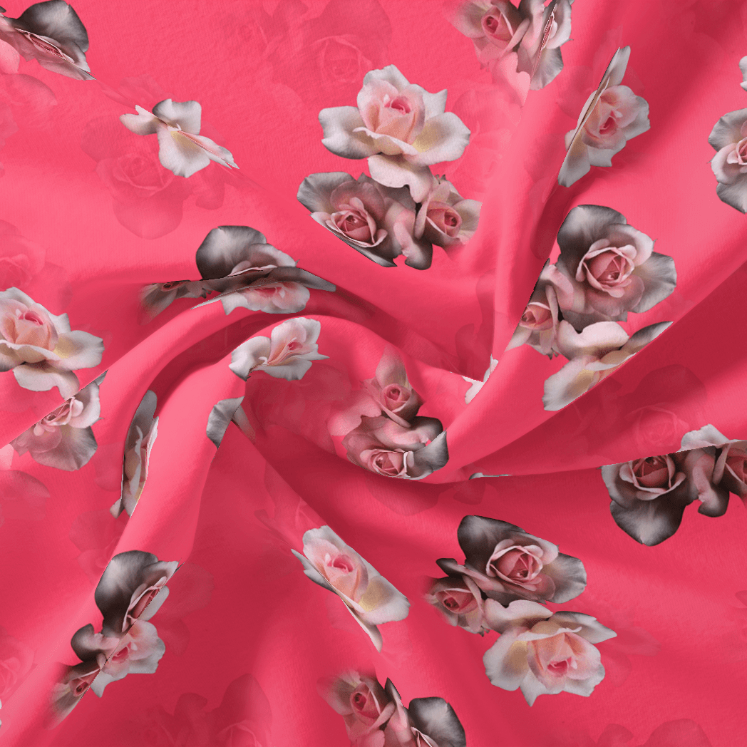 Pinkish Background With Valvet Roses Digital Printed Fabric - Japan Satin - FAB VOGUE Studio®