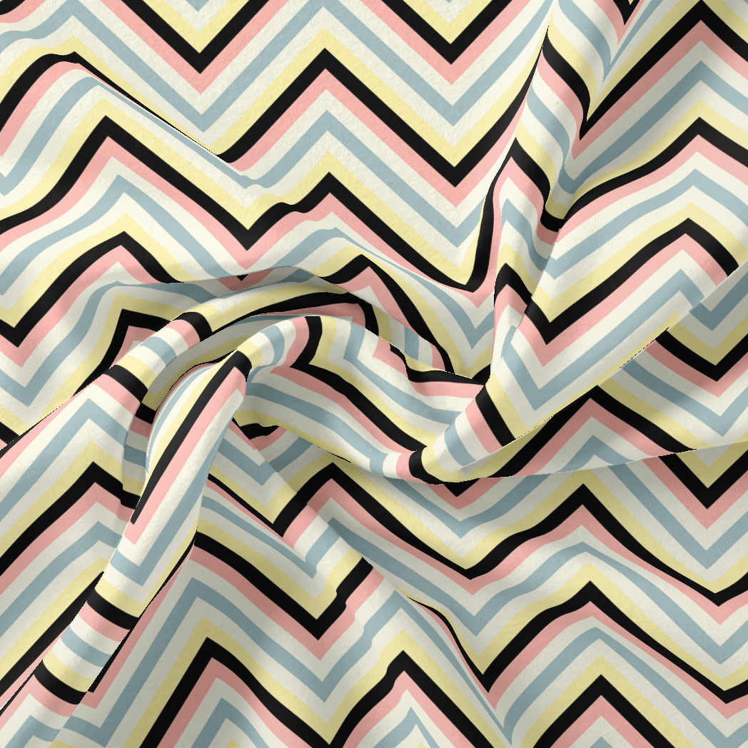 Trending Multicolor Zigzag Digital Printed Fabric - FAB VOGUE Studio®