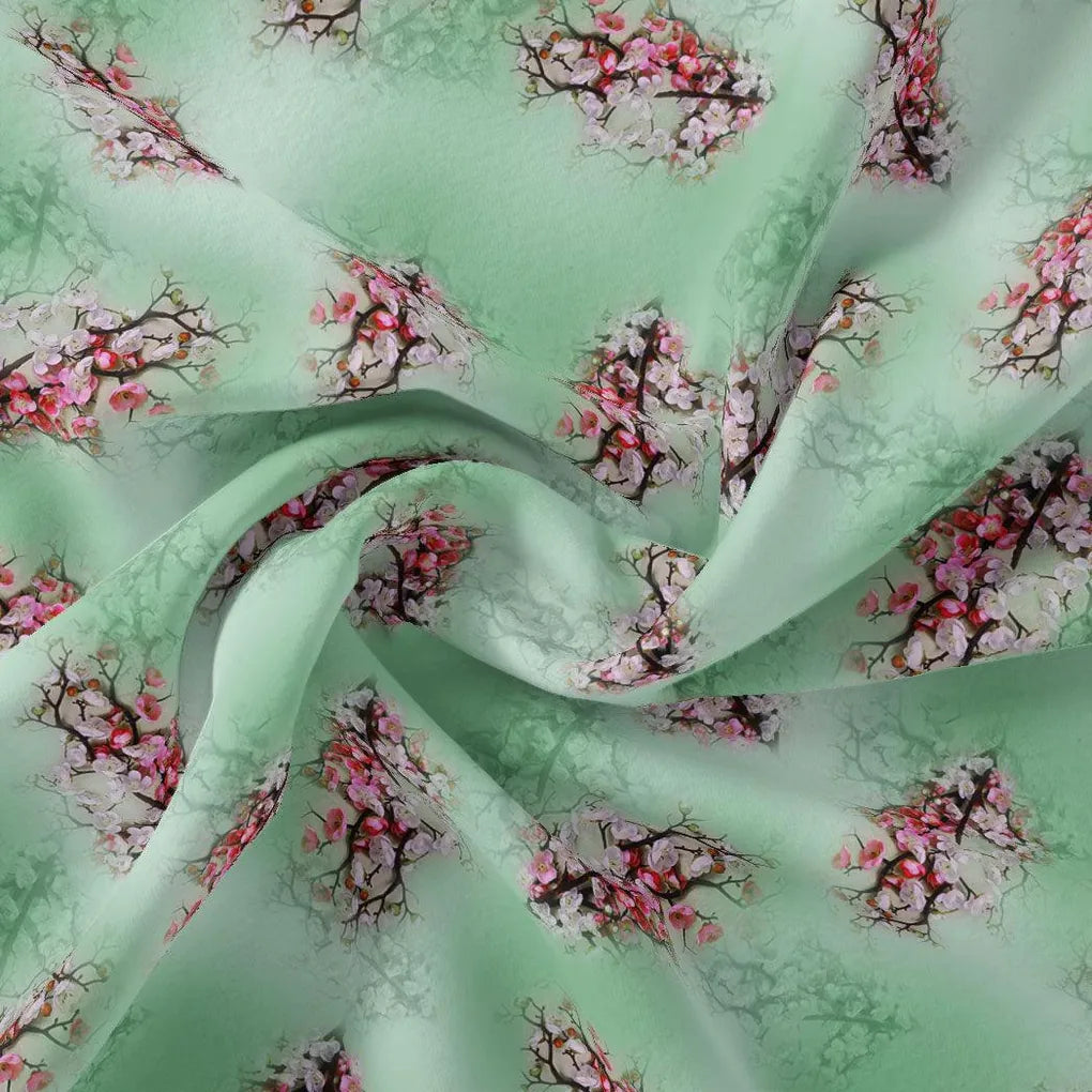 Green Pista Flower Japan Satin Printed Fabric – js 0 ta08997 110 green pista flower japan satin printed fabric 1