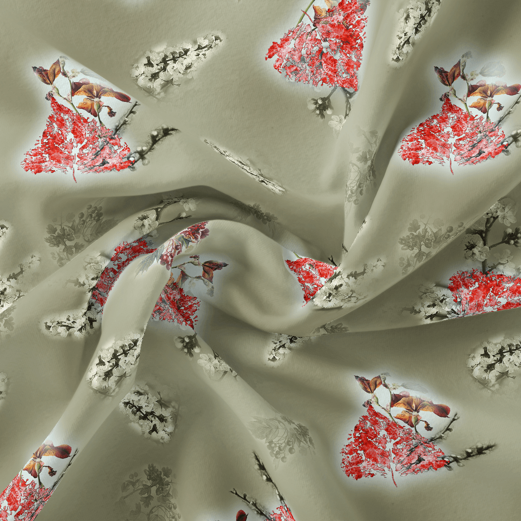 Creative Heart Shape Of Love Leaves Digital Printed Fabric - Japan Satin - FAB VOGUE Studio®