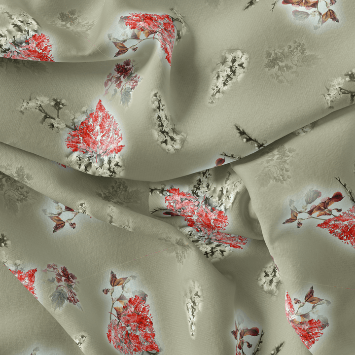 Creative Heart Shape Of Love Leaves Digital Printed Fabric - Japan Satin - FAB VOGUE Studio®