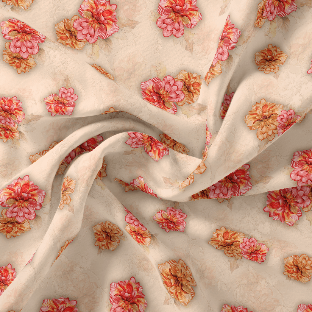Beautiful Red With Light Floral Flower Digital Printed Fabric - FAB VOGUE Studio®