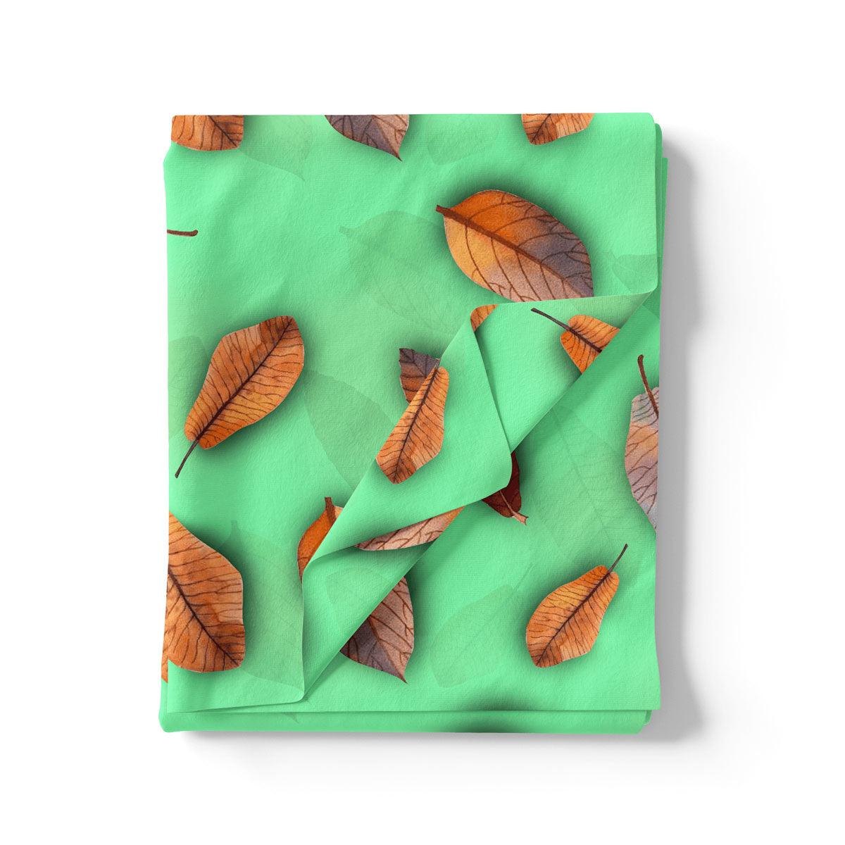 Green Pista Leaves Japan Satin Printed Fabric - FAB VOGUE Studio®