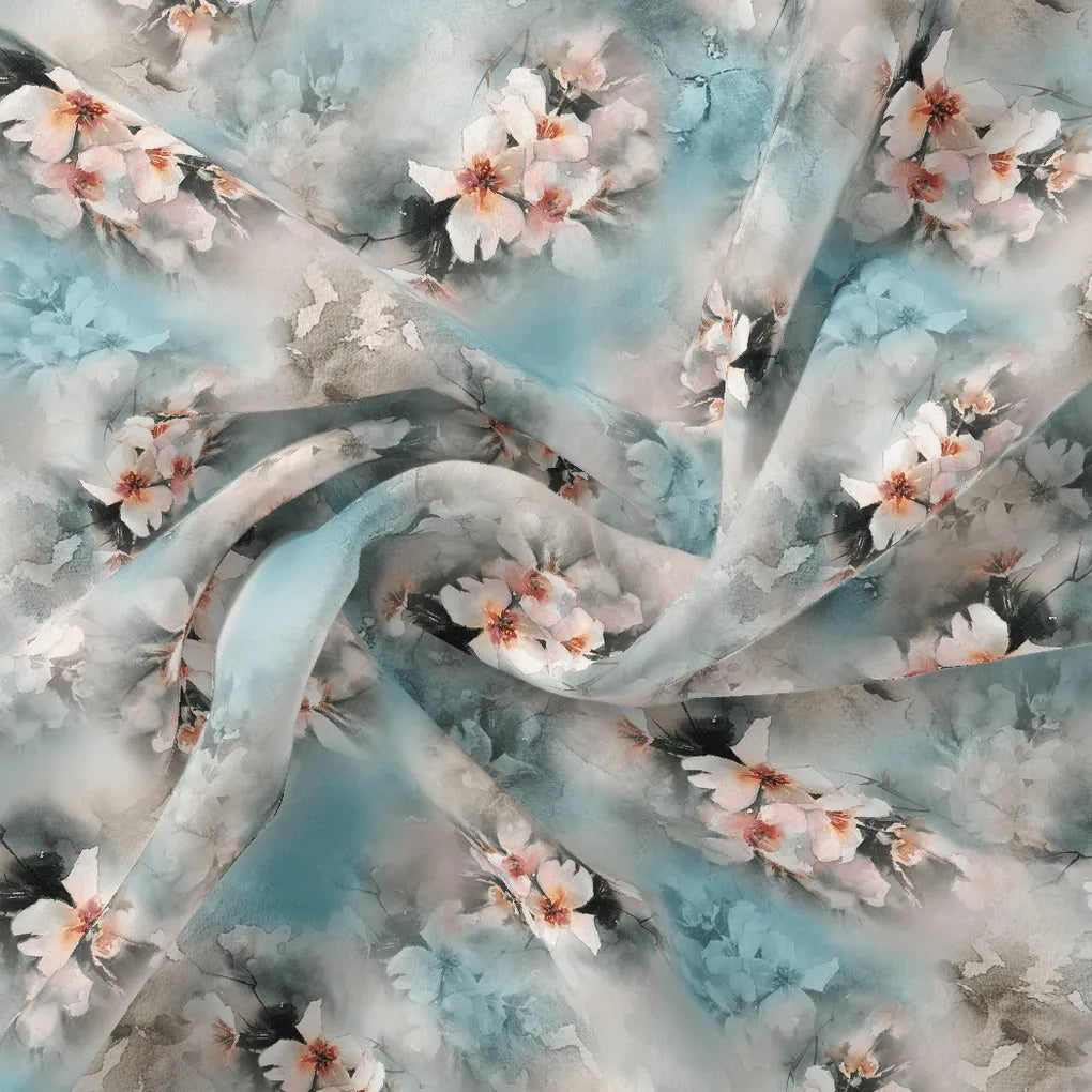 White Orchids Flower With Blue Background Digital Printed Fabric – js 0 ta09172p8 110 white orchids flower with blue background digital printed fabric 1