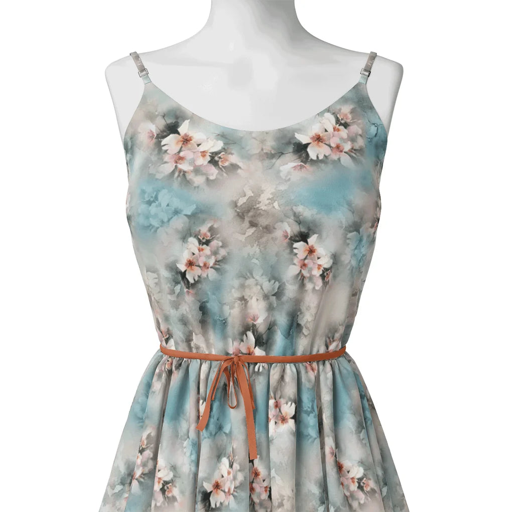 White Orchids Flower With Blue Background Digital Printed Fabric – js 0 ta09172p8 110 white orchids flower with blue background digital printed fabric 2