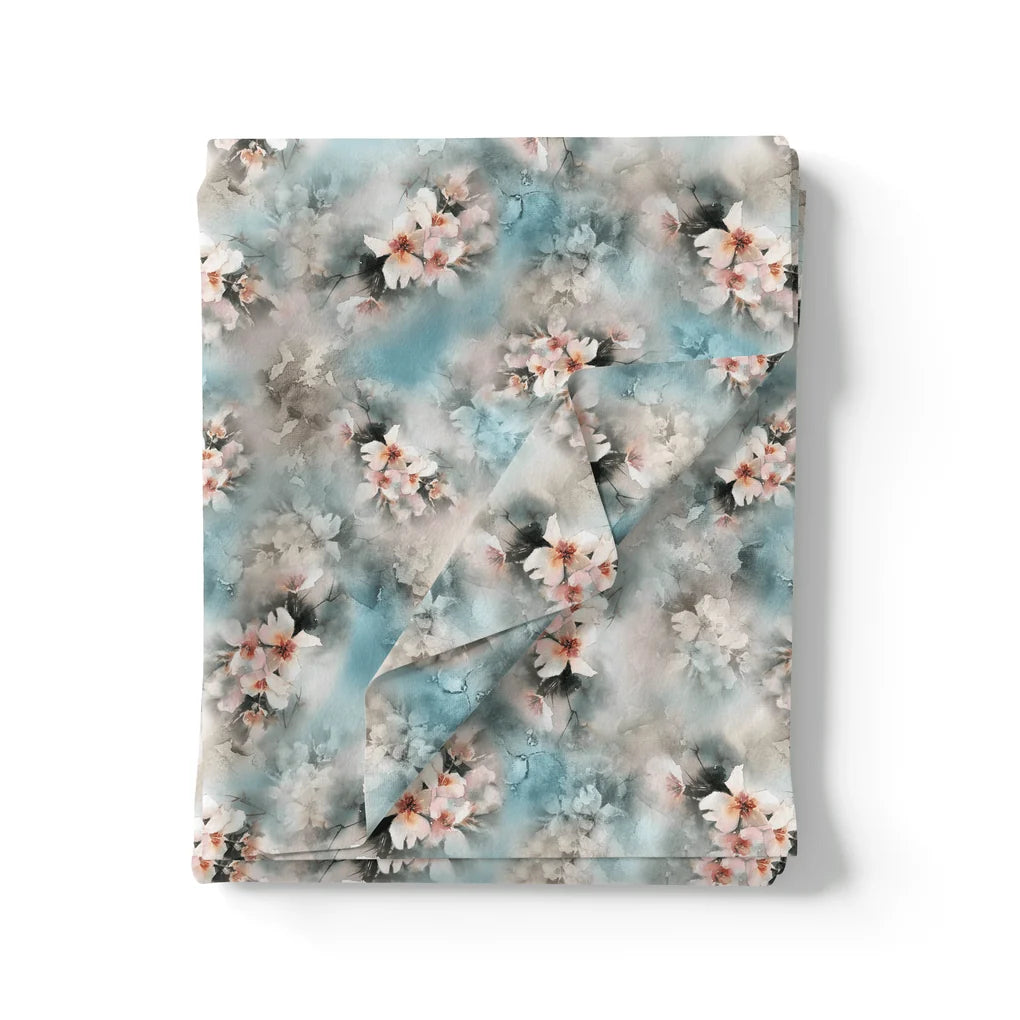 White Orchids Flower With Blue Background Digital Printed Fabric – js 0 ta09172p8 110 white orchids flower with blue background digital printed fabric 3
