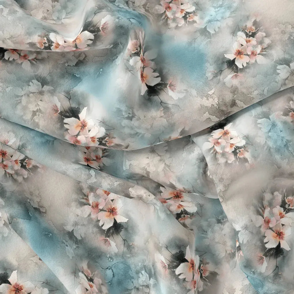 White Orchids Flower With Blue Background Digital Printed Fabric – js 0 ta09172p8 110 white orchids flower with blue background digital printed fabric 4