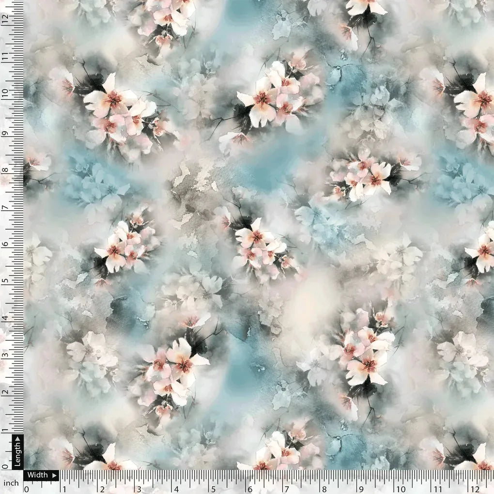 White Orchids Flower With Blue Background Digital Printed Fabric – js 0 ta09172p8 110 white orchids flower with blue background digital printed fabric 5