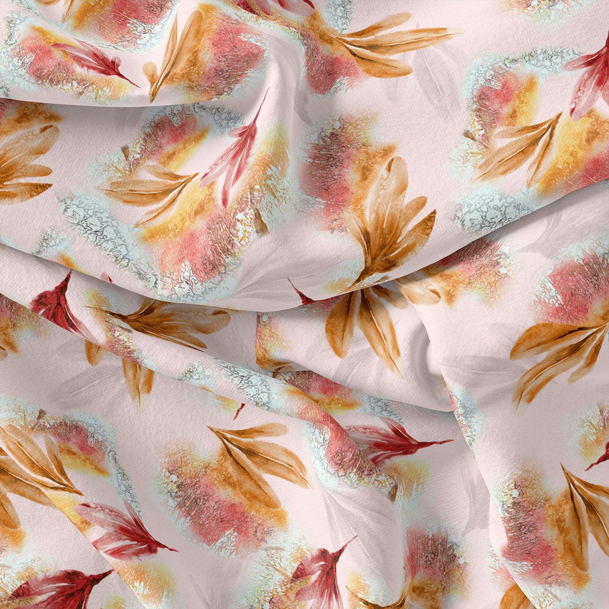 White Gloss Leaves Japan Satin Printed Fabric - FAB VOGUE Studio®