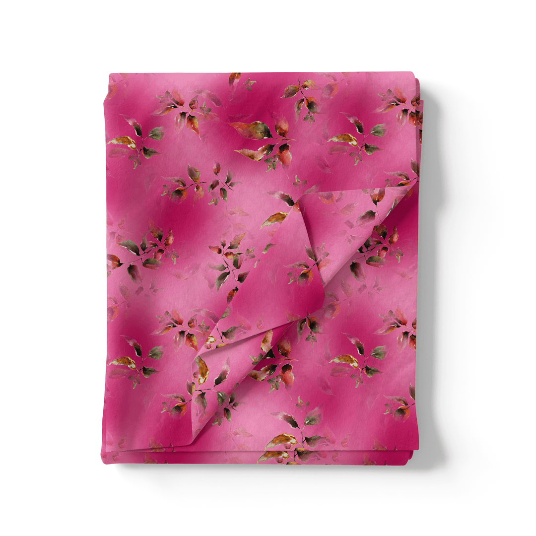 Tiny Silver Leaves With Pink Background Digital Printed Fabric - FAB VOGUE Studio®