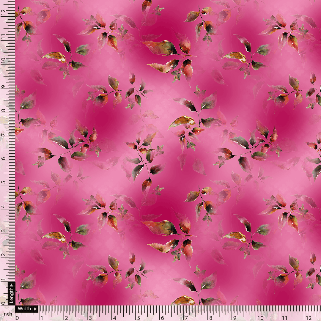 Tiny Silver Leaves With Pink Background Digital Printed Fabric - FAB VOGUE Studio®